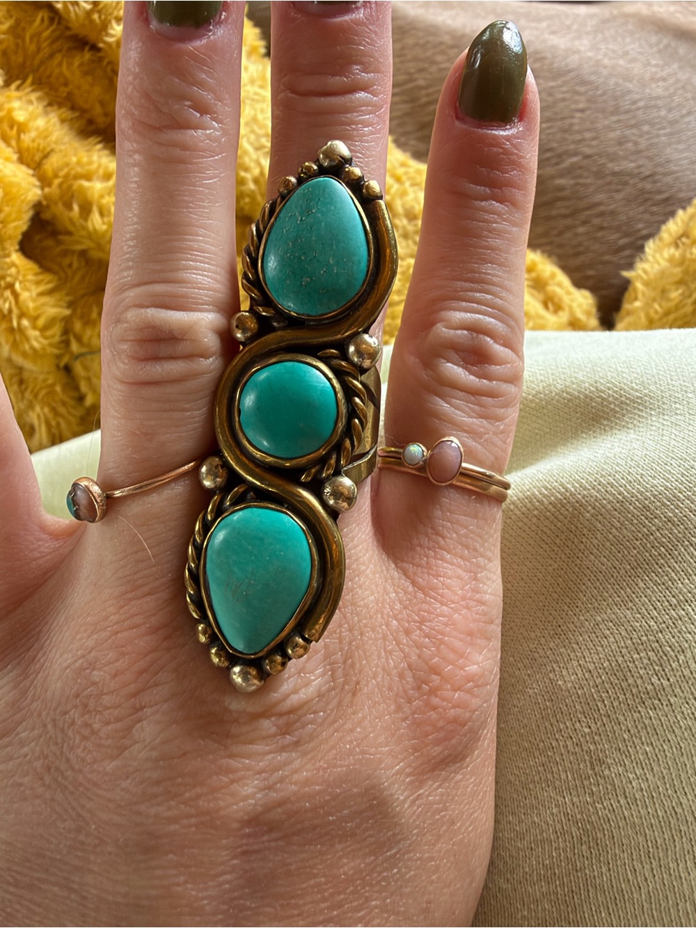 Turquoise Triple-Stone Statement Ring - Women Jewelry